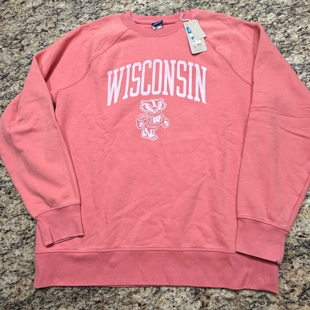 NEW Gear For Sports Wisconsin Badgers Sweatshirt XL Pink Crewneck Raglan ws